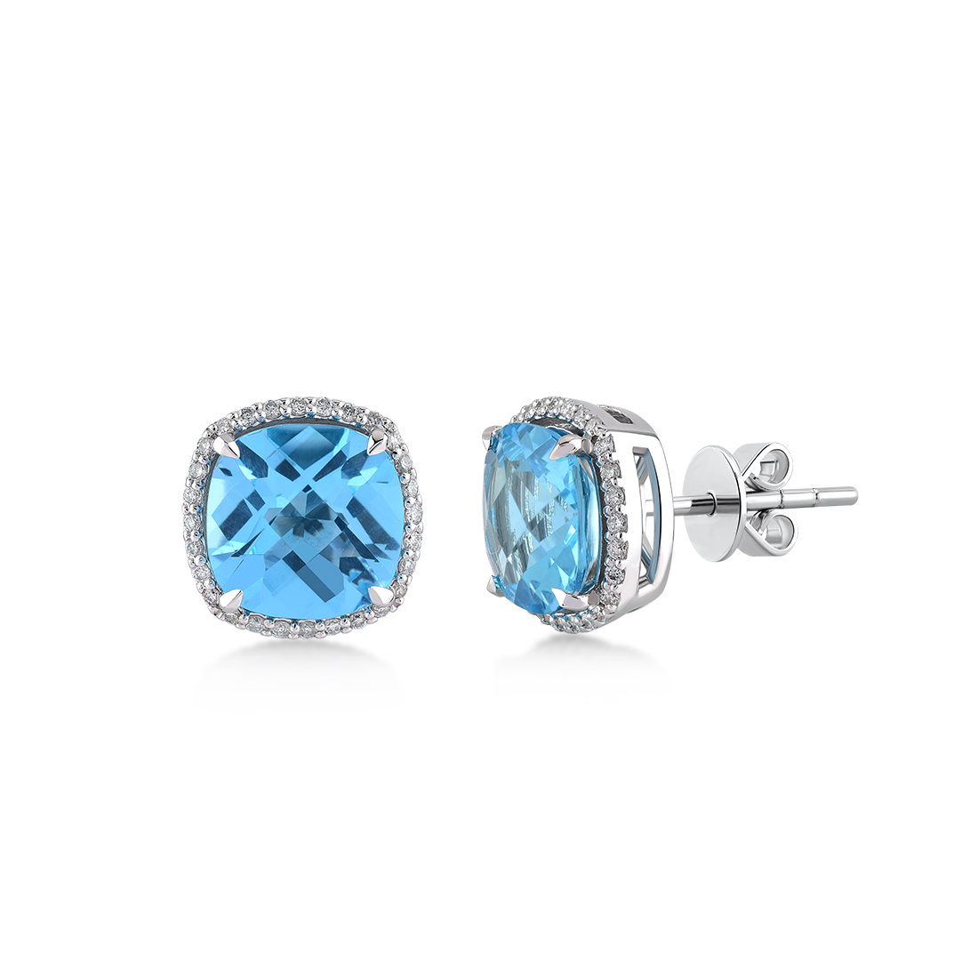 blue topaz and diamond stud earrings